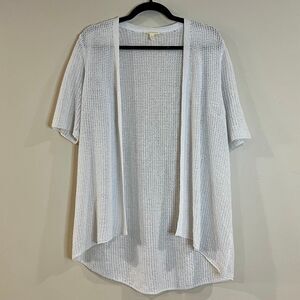 Eileen Fisher Organic Linen Open Knit White Short Sleeve Cardigan Lightweight M